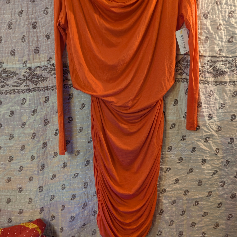 Athleta Orange Cowl Jersey Knit Shirt Dress
